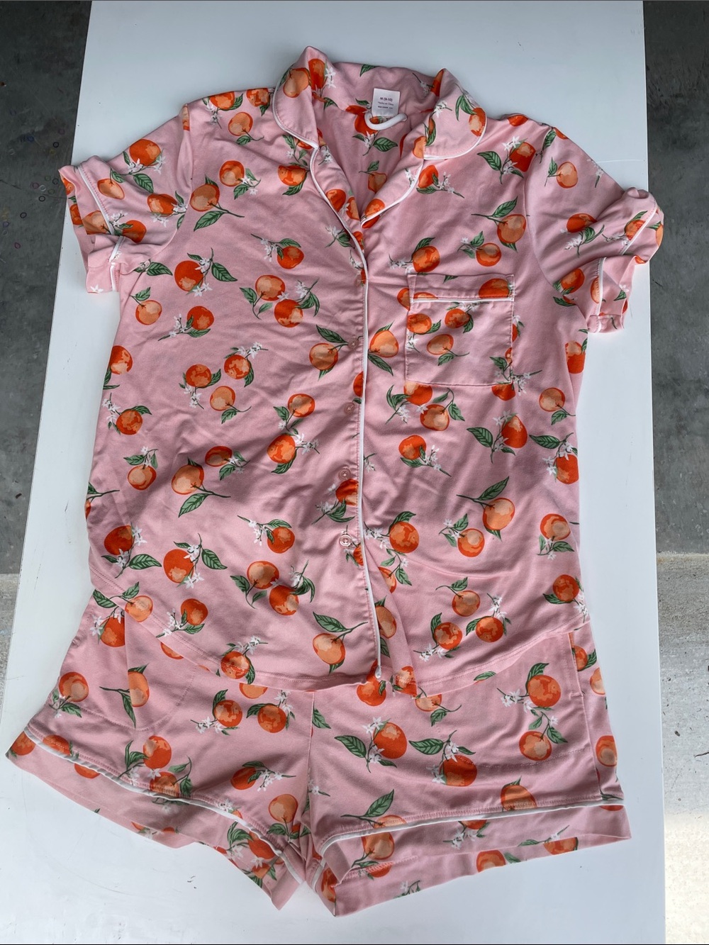 Matching Pajama Set with Orange Fruit Print